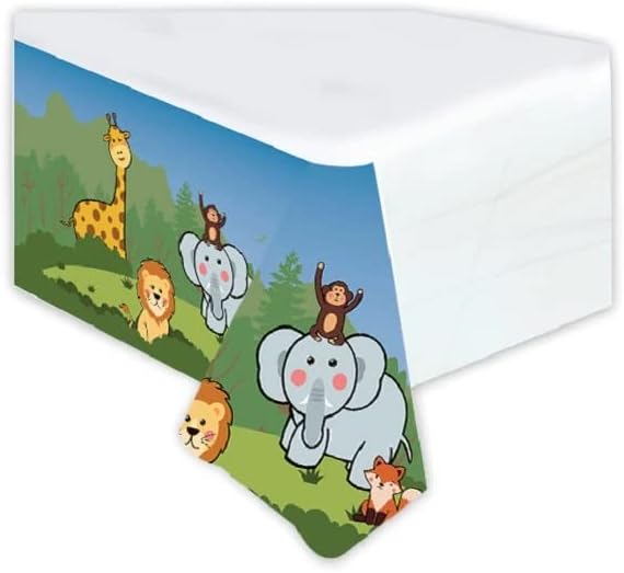 Party Stock Jungle Animals Party Tablecloth 110 x 180cm Animal Party Supplies for Kids Boys Girls Theme Birthday Party Decoration Animal Printed Rectangular Plastic Disposable Table Cover (1 pcs)