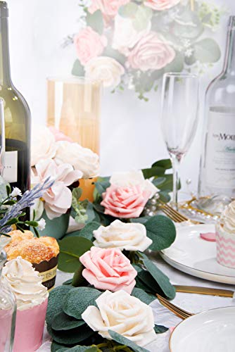 50Pcs Artificial Flowers Roses Real Touch Fake Roses For Diy Wedding Bouquets Bridal Shower Party Home Decorations (Ivory&Pink) #TOP5