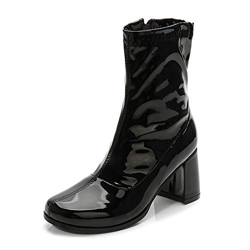 LIURUIJIA Women's Gogo Boots Mid Calf Block Heel Square Toe Disco Costumes Boots Black 39(245/US8.5)
