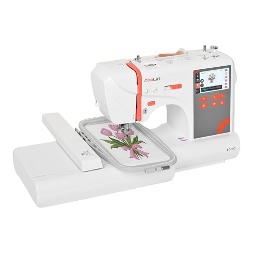 PooLin EOC03 Embroidery Machine 4x4 & 4x9.25 Embroidery Area for Beginners, Easy Operation System,...