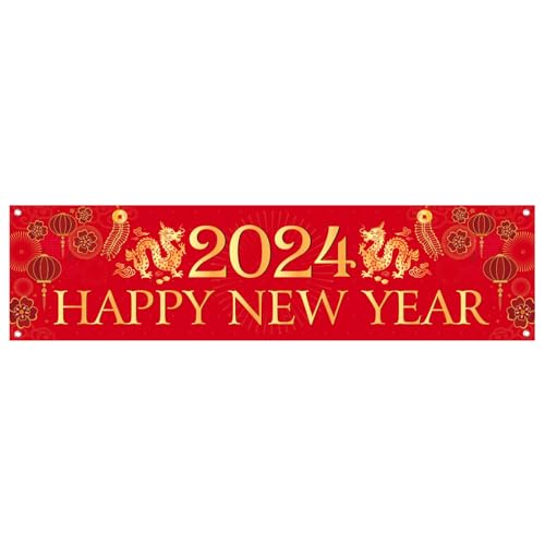 FEPITO 2024 Chinese New Year Decorations Happy Chinese New Year Banner Year of dragon Party Banner for Chinese Spring Festival Decorations Indoor Outdoor New Year Party Supplies