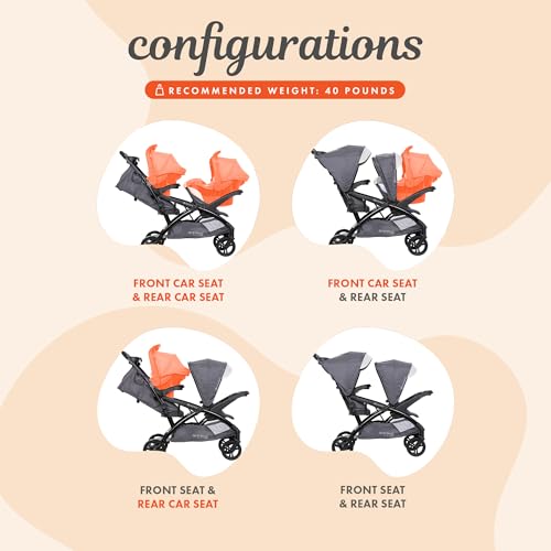 Image of Baby Trend Sit N' Stand Double Stroller 2.0 DLX with 5 Point Safety Harness and EZ-Lift Plus Lightweight Infant Car Seat with Cozy Cover, Magnolia