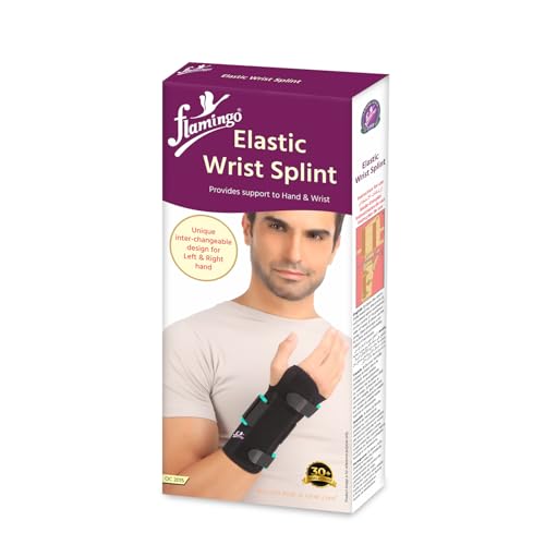 Image of Flamingo Elastic Wrist Splint for Carpal Tunnel Syndrome | Wrist Support For Colle's fracture, Wrist sprain /strain, Forearm Fracture and Immobilization | Black | Medium
