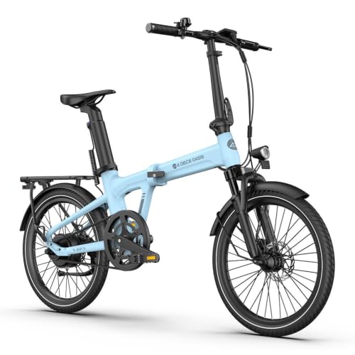 A Dece Oasis ADO E-Bike Air 20S E-Fahrrad Faltbar, klapprad Riemenantrieb,elektrofahrrad,Citybike,Hintermotor, Helm, ebike Damen/Herren,ADO APP,IPS LCD,StVZO.Blau