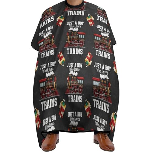 Capas para peluqueria ajustables de 140x168cm con diseño de tren negro para cortes y colores