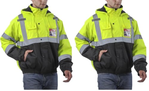Image of sesafety Reflective Jacket for Men, High Visibility Jackets, Safety Jackets for Men, Hi Vis Construction Bomber Jackets Waterproof with Pockets and Zipper, Black Bottom, Class 3 (Pack of 2)