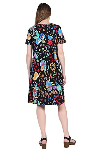 Image of LA CERA Women's Casual Cotton Knit Summer Dress, A-Line Hem, Scoop Neckline, Short Sleeves with Side Pockets