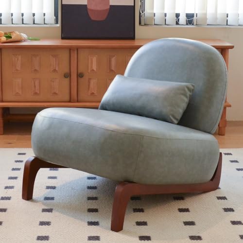 KEIKI Cute Comfy Accent Chair with Solid Wood Legs, Faux