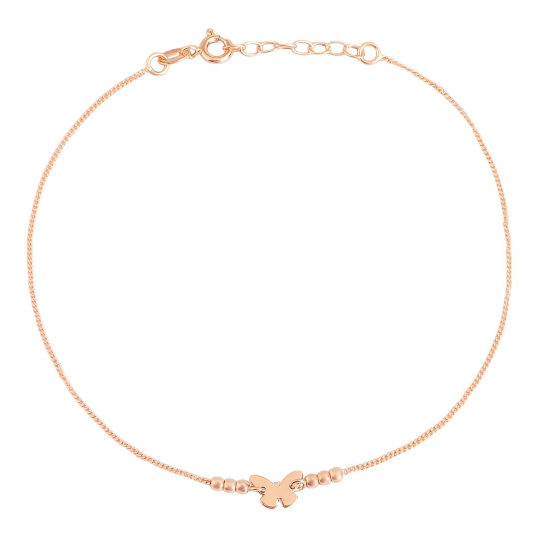 zavya 925 Sterling Silver Beads Butterfly Rose Gold Plating Chain Anklet (Single) | Gift for Women & Girls | With Certificate of Authenticity & 925 Stamp-picture-30