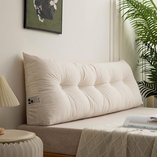 UUluhao Triangular Headboard Pillow Twin XL for Dorm Headboard Bed Wedge Pillows Bolster Cushion Bed Bolster Triangular Backrest Cream White,39 * 4.7 * 15.7in
