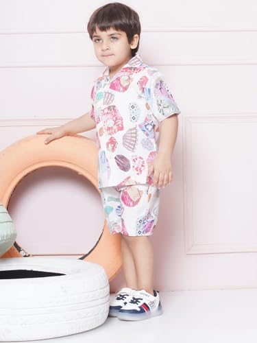 Image of AJ DEZINES Kids Cotton Shirt Shorts Half Sleeves Floral Printed CO-ORDS Set for Boys
