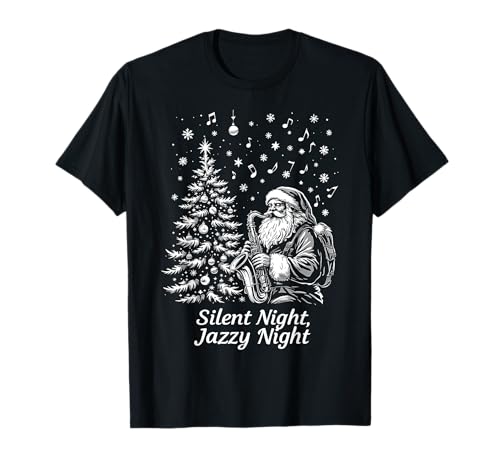 Noche Silenciosa Jazzy Noche Saxofón Santa Jazz Navidad Camiseta