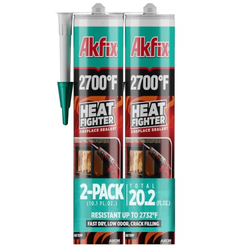 Akfix Heat Fighter Black Fireplace Sealant - 2700 °F (2x10.1 oz.) - Heat Resistant Fireplace Stove Caulk for Chimneys, Ovens, Grills, Wood Stoves | Non-Flammable, Quick-Drying & Paintable Cartridge