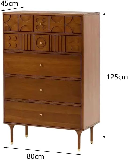 Sideboard Cabinet 80x45x125cm Retro Solid Wood Chest of Drawers Bedroom Living Room Storage Cabinet Carved of Bed End Drawer Side Sideboard Cabinet with Drawers