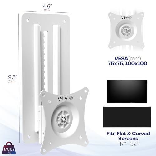Image of VIVO Height Adjustable 17 to 32 inch Single Monitor Articulating Wall Mount for Standing Workstations, Fits 1 Screen with Max VESA 100x100mm, White, MOUNT-VW01AW | Height Adjustable Articulating Wall Mount for Standing Workstations, Max VESA 100x100mm, Holds 17.6 lbs