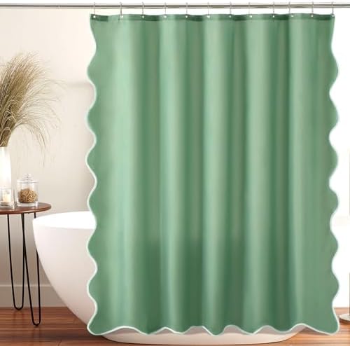 Amazon.com: ORTIGIA Green Scalloped Shower Curtain, Cute Boho Preppy ...