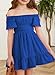 blibean Girls Summer Tie Back Dress Tween Kids Formal Boho Off Shoulder Formal Dresses Ruffle Beach Short Tulle Outfit Vestidos Niñas Size 8-9 Years Old Royal Blue