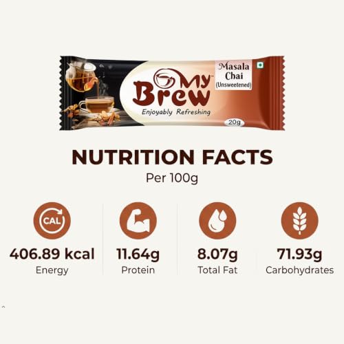 Image of My Brew Masala Chai Unsweetened | Box of 10 Sachets X 20 gms Each (200 gms)