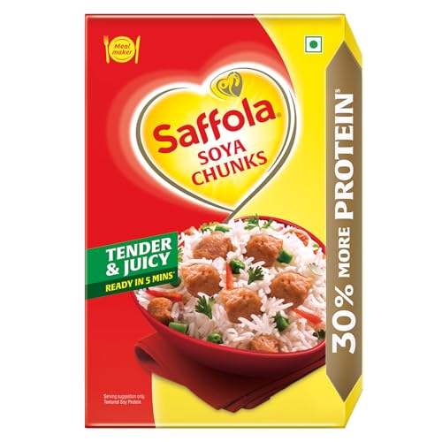 Image of Saffola Soya Chunks, Tender & Juicy, 53% Protein, 200gm