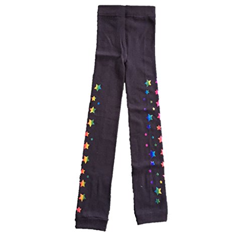 Sweetcakes Girl's Fleece-Lined Footless Tights, 1 Pair, M/L (10-12), Black with Metallic Stars2