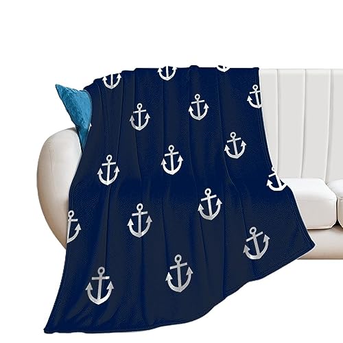 Anchor Print Navy Throw Blanket