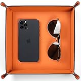 Valet Tray for Men Women, Nightstand Organizer Vanity Catchall Holder for Dresser Desk Storage Bedside, Travel PU Leather Jewelry Key Bowl EDC Watches and Candy Entryway Tray - Large