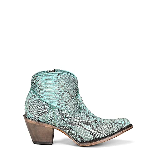 CORRAL LADIE'S TURQUOISE FULL PYTHON BOOTIE SIDE ZIP J TOE, LEATHER SOLE, URBAN A43234