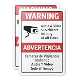 101SignCity 'Warning: Audio & Video Surveillance on Duty at All Times' Sign in English and Spanish for Private...