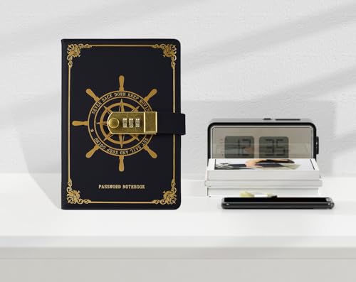 Journal en cuir A5 avec cadenas à combinaison bloc-notes noir - 6