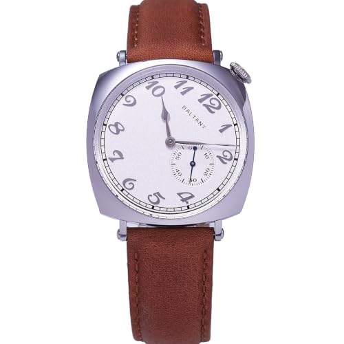 Image of Baltany Dress Wacthes for Men, Brown Leather Automatic Watch with Sapphire Crystal Dome, Vintage Watch (White)