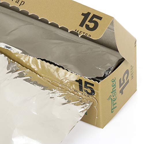 Image of Freshee Heavy Duty Disposable Aluminium Silver Kitchen Foil Roll 15m Pack of 4, 18 Micron Thick Foil for Wrapping Food