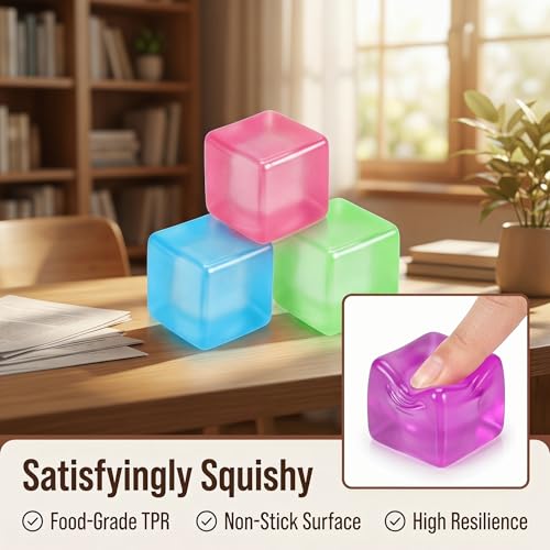 Image of 6 Pack Ice Cube Squishy Fidget Toys, Square Stress Balls Filled with Thick Substance, Slow Rising Stress Relief Toys for Adults Boys Girls, Squeeze Ball Sensory Toys for Kids Party Favor Gifts