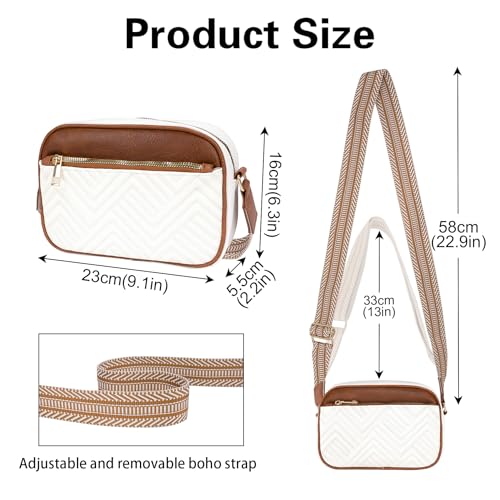 Crossbody Bags for Women, Quilted Shoulder Bag with Adjustable Wide Strap, Small Camera Crossbody Purses for Women, Trendy White Handbag Multi Compartment for Travel Shopping Work2