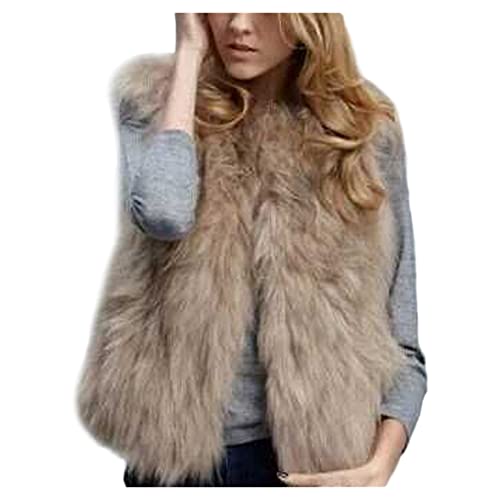 Dawwoti Chaleco De Piel Sintética para Mujeres, Chaleco De Abrigo De Cárdigan Abierto, Chaqueta Sin Mangas