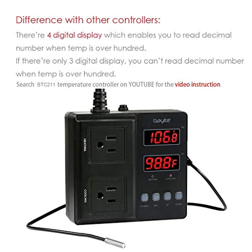 Bayite BYT-BTC211 Temperature Controller 1650W 15A Btc211 Dual Digital Outlet Thermostat Plug thumb #1