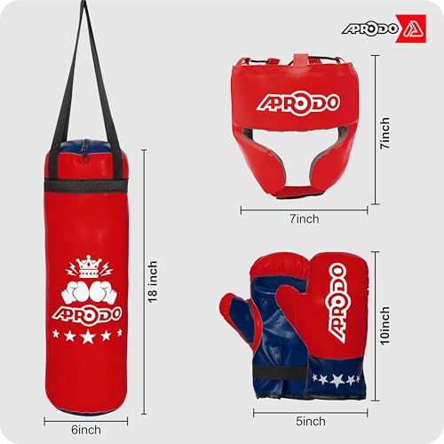 Image of Aprodo Kids Boxing Kit Set Pack of 4 | Punching Bag for Karate & Martial Arts | Bounce-Back Training Bag for Boys & Girls (Ages 3-8) | Energy Release & Skill Building for Future Champs (Red Black)