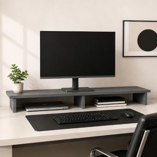 Bniture Monitor Stand Riser for Desk | 100 cm Wide Computer Monitor Shelf with Keyboard Storage | 17 mm Engineered Wood | Desktop Organizer for Home & Office (Slate Grey, HXMD103) Deal