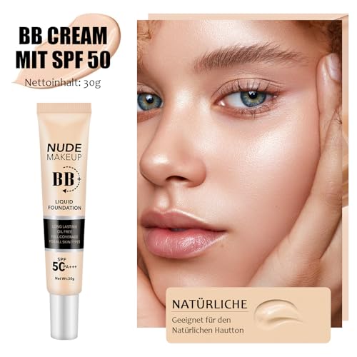 BB Cream, Getönte Tagescreme mit SPF 50, Feuchtigkeits & Wasserfest Cushion Foundation, Atmungsaktives & Leichtgewicht Tinted Moisturiser, Langlebig Concealer mit Volle Abdeckung, Gleichmäßige Hautton