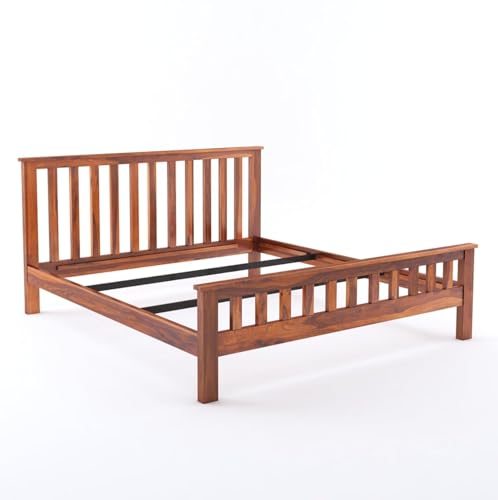 Image of SANKAT MOCHAN Industries Solid SHEESHAM Honey Brown Wooden Queen Size Bed Double Bed Furniture for Bedroom, Living Room, Home & Hostel (Honey Finish) Matters Size (5 * 6) (Double)