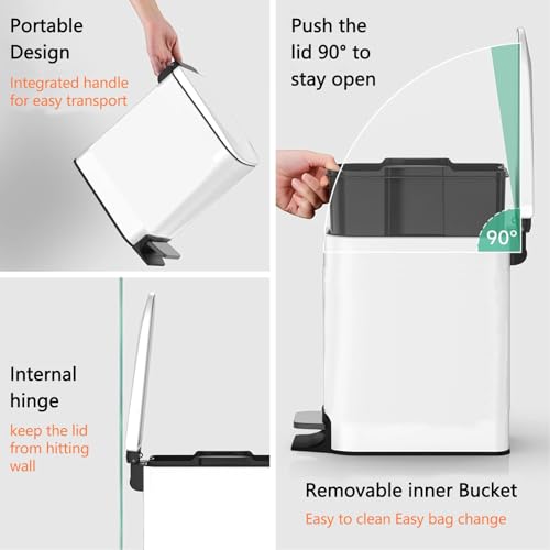 Caneca de basura rectangular blanca de 6L con tapa y pedal miniatura 4