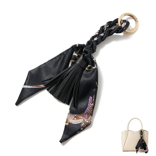 ZOOEASS PU Leather Tassels Purse Charms Silk Ribbon Keychain Women Scarf Bag Charms for Handbags Tote Bag Accessories Charm(Style 1)