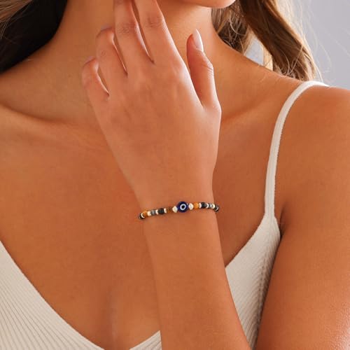 Image of Triple Threat Protection Anxiety Relief Gifts for Women,Natural Healing Crystal Bracelet Evil Eye Jewelry for Her Friends