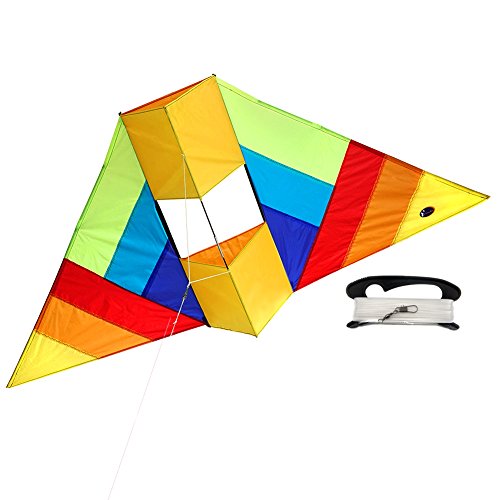 emma kites 60in Rainbow Delta Conyne Kite with 320ft Braided Line - Easy to Assemble, Launch, Fly for Kids and Adults Great Outdoor Games and Activities