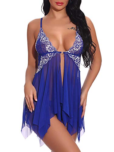 Honeytecs Mulheres Sexy Lingerie Vestido Sólido Crochet Semi-sheer Lace Mesh Profundo Decote Em V G-