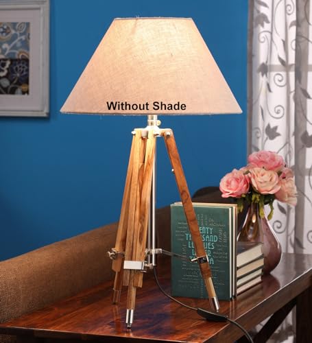 Image of Metal Shade Wooden Tripod Floor Lamp for Living Room, Living Room Corner, Bedroom, Home, Office, Interiors, Decor, Cinema. (Tripod Table Lamp)