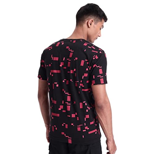 Image of Bewakoof Men's Geometric Print Black Round Neck Half Sleeve T-Shirt