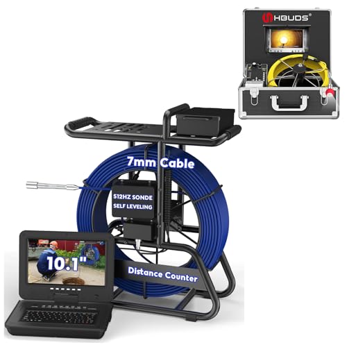 HBUDS Self Leveling Sewer Camera 330ft with 512Hz Sonde, 0.28in Thicker Cable Drain Camera, Distance Counter, Audio/Video Record, Keyboard Input, 10.1'' 1080P IPS Screen Pipe Plumbing Camera Snake
