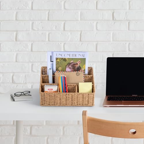 Support de courrier de table DINGTAI avec panier comptoir en rotin