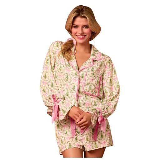 Ensemble De Pyjama en Satin De Soie, Ensemble Pyjama Père Noël N UD Sport, Chic Et Élégant, Chemise Boutonnée Et Pantalon Shorts Pyjama Couple Manches Longues Sexy Vêtements De Maison Casual