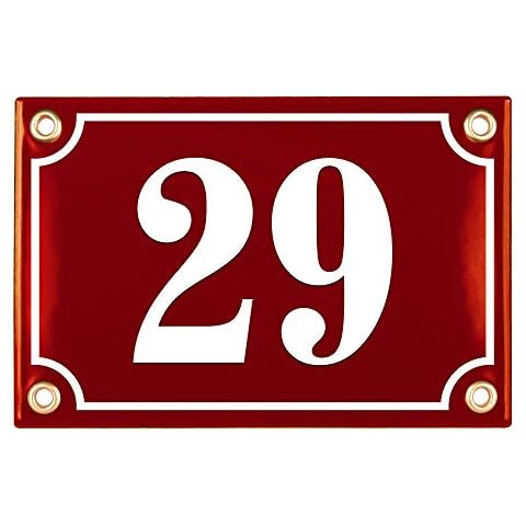 Personalized House Number Plaque - 10x15 cm (4" x 6") - Waterproof Door Numbers - Enamel Garden Wall Sign - Red Cover